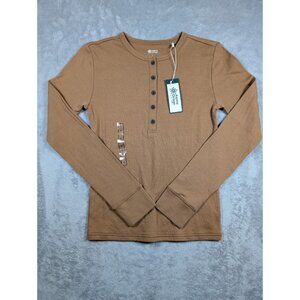 Alpine Design Henley Shirt Womens Size Small Brown Utility Hipster Soft Cabincor